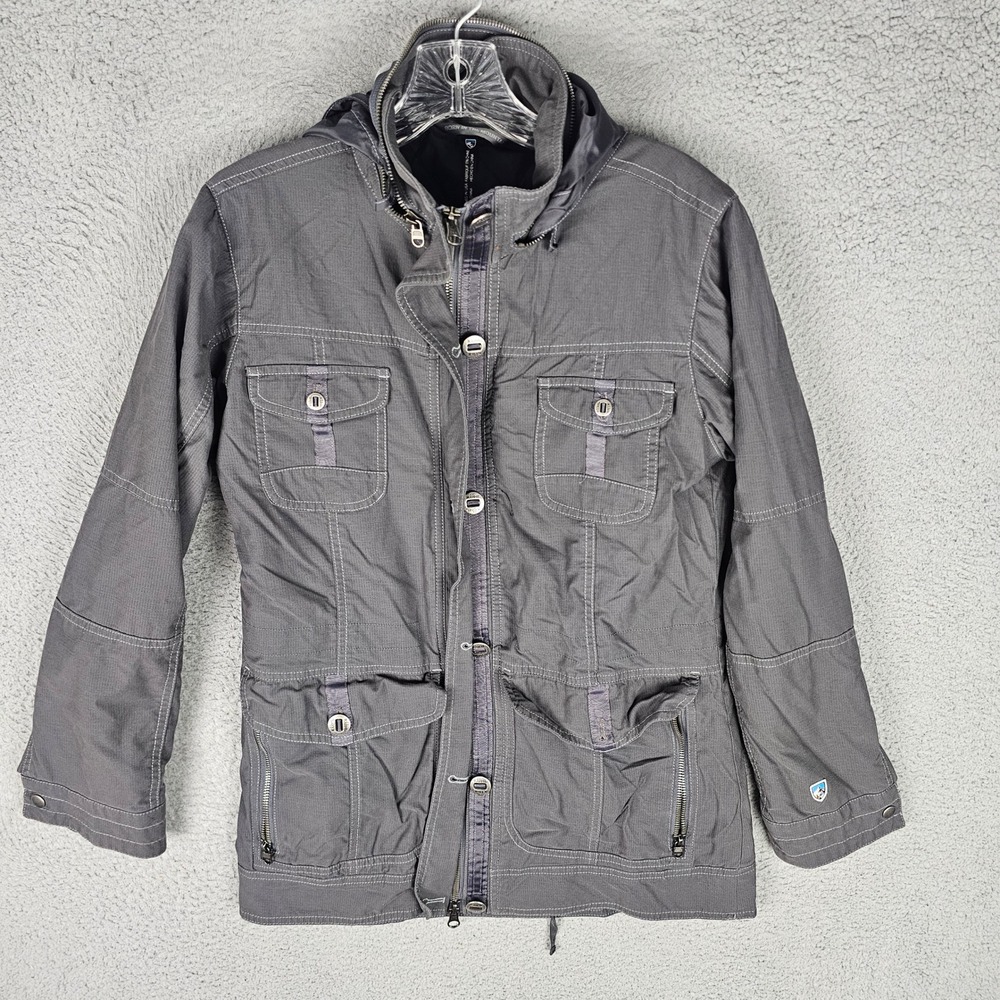 Kuhl Jacket Women XS Gray Arktik Utility Stowaway Hood Full Zip Outdoor Coat
